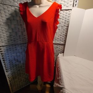 Ladies Pink Sleeveless Dress Size L Red Camel Zip in Back Ruffle